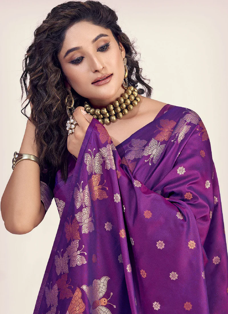 Charismatic Purple Banarasi Saree In Zari Weaving Work For Wedding - Image 3