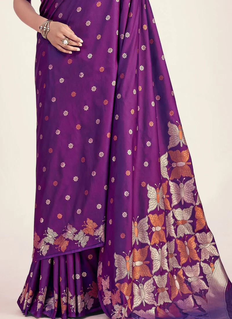 Charismatic Purple Banarasi Saree In Zari Weaving Work For Wedding - Image 4