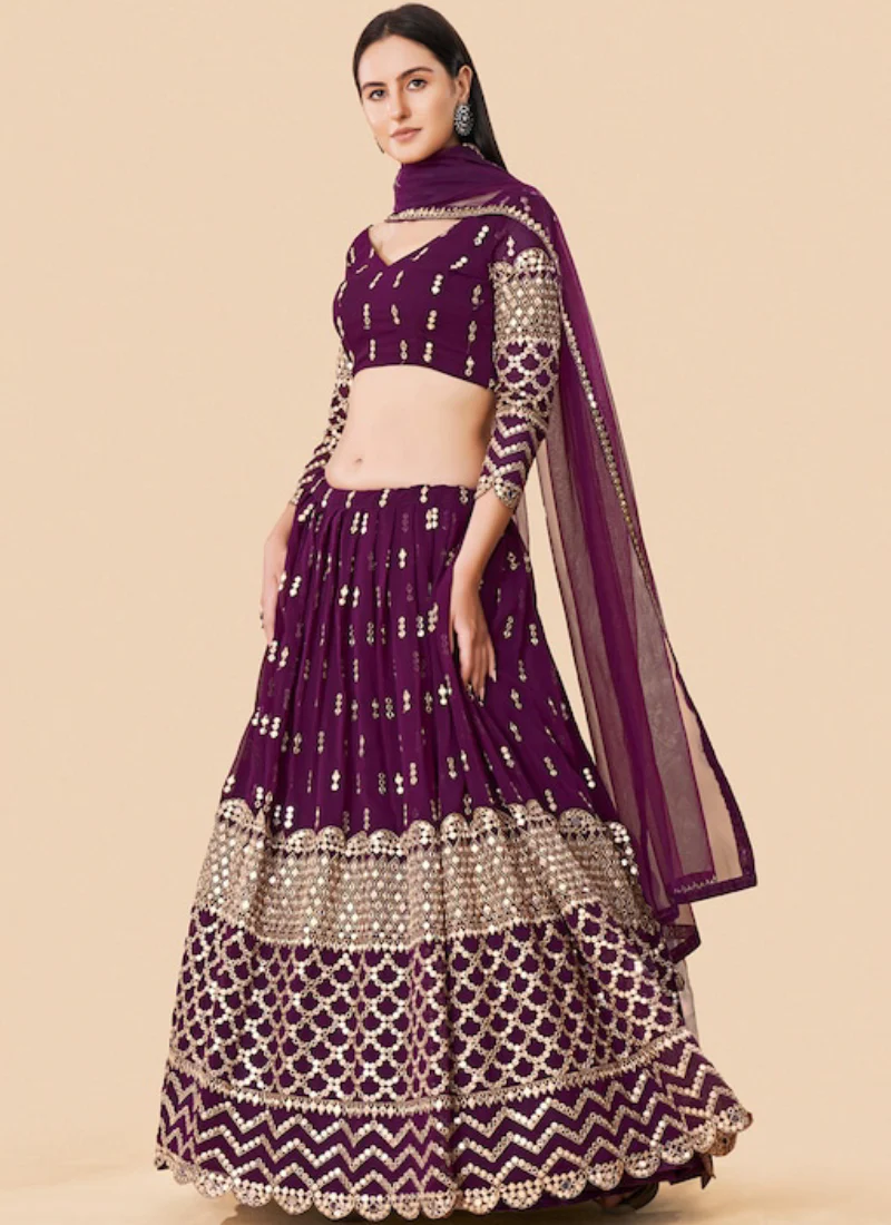 Charismatic Sequence Embroidered Wine Georgette Lehenga Choli - Image 2
