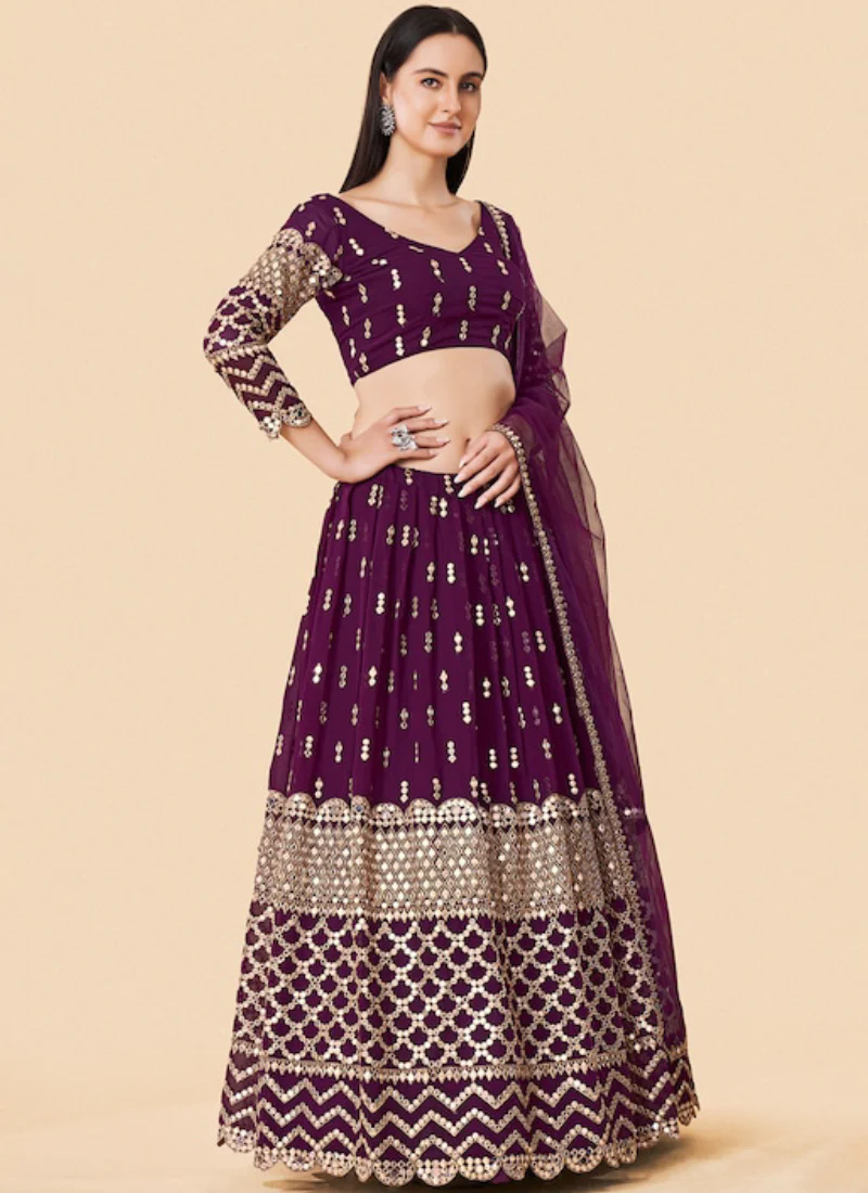 Charismatic Sequence Embroidered Wine Georgette Lehenga Choli - Image 3