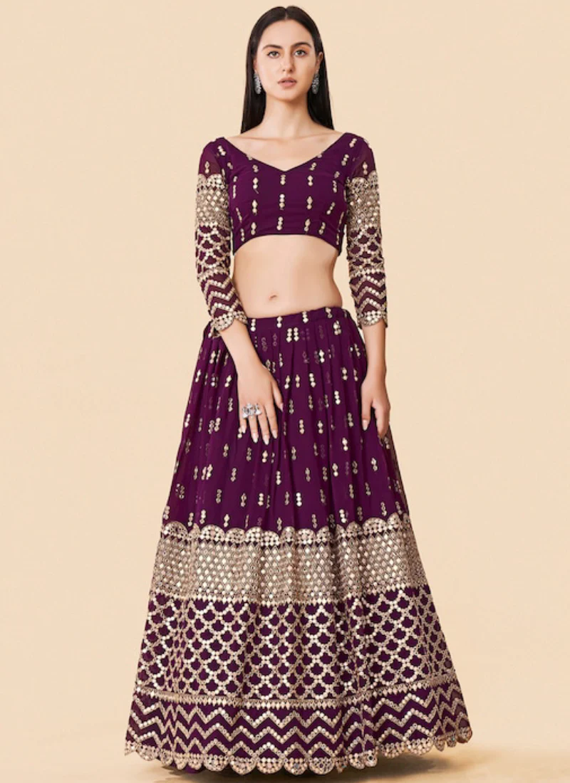 Charismatic Sequence Embroidered Wine Georgette Lehenga Choli - Image 4