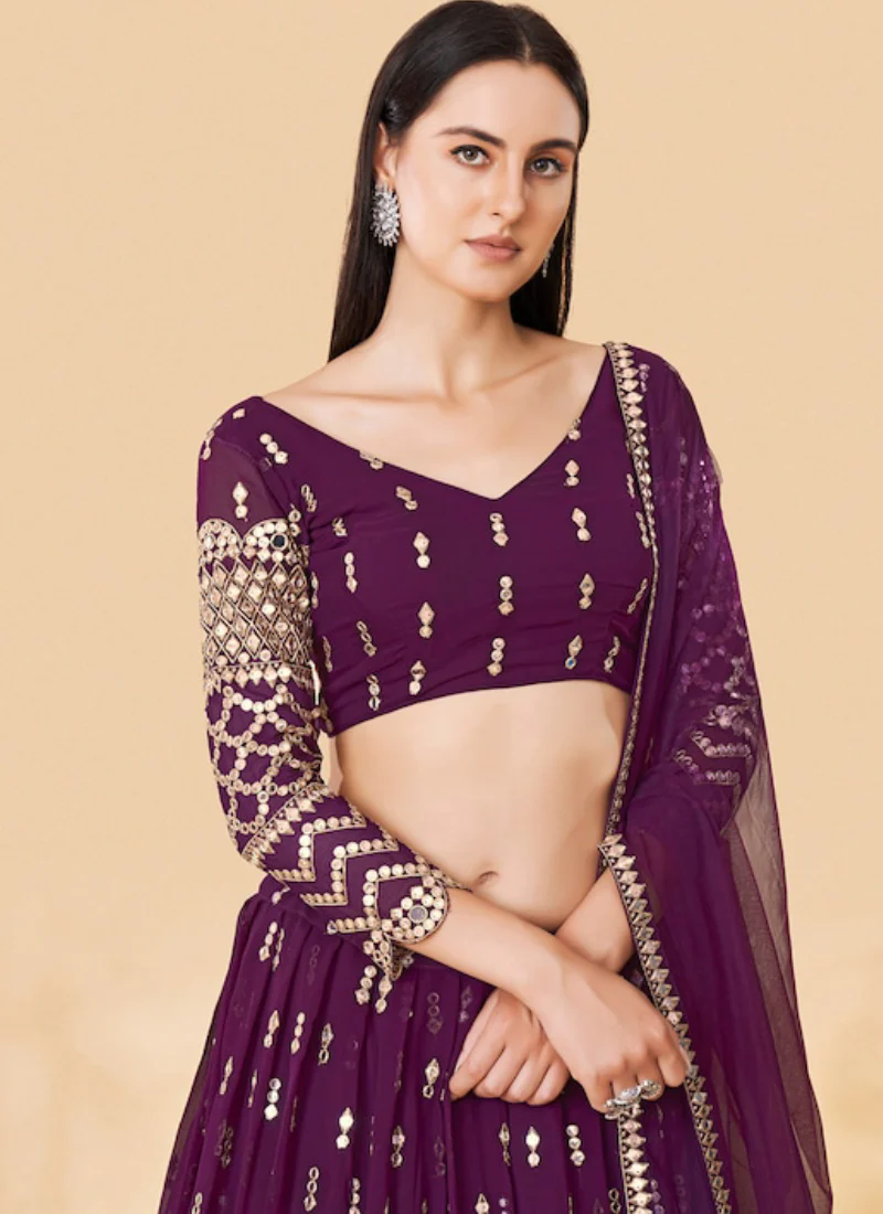 Charismatic Sequence Embroidered Wine Georgette Lehenga Choli - Image 5