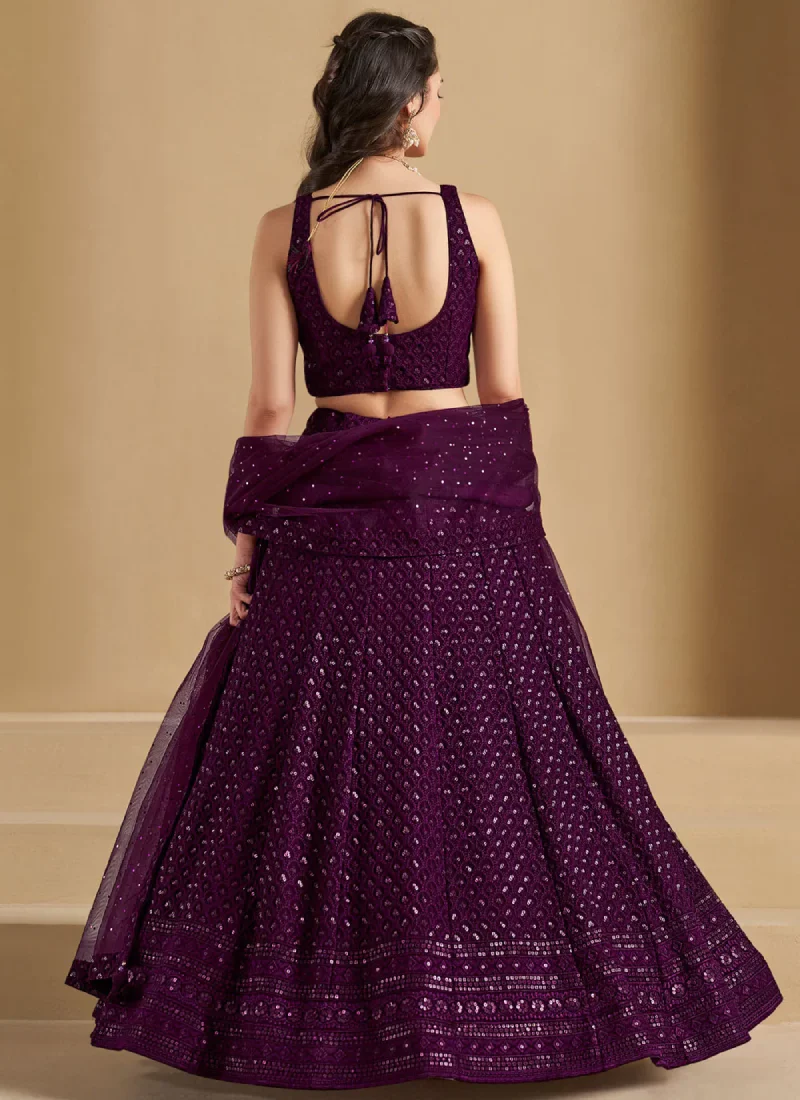 Charismatic Thread Work Georgette Wine Lehenga Choli With Dupatta - Image 6