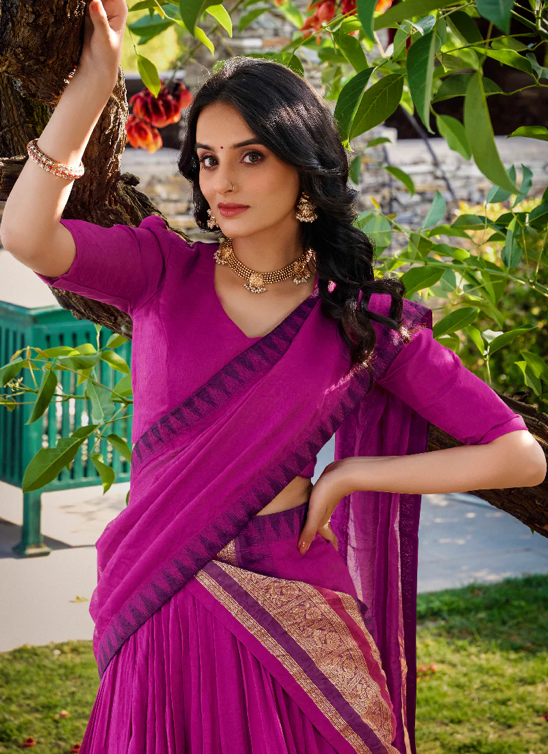 Classic Pink Pure Chanderi Silk Zari Weaving Lehenga Choli For Wedding - Image 2