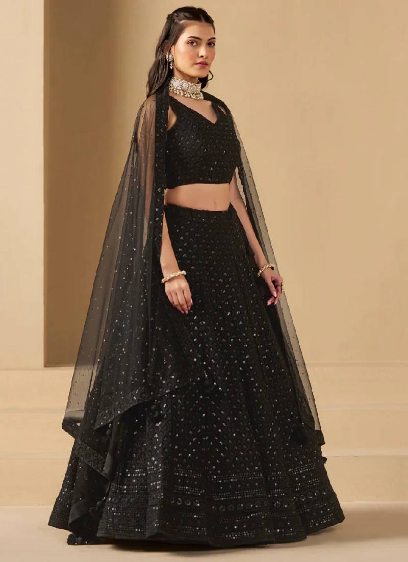 Classical Georgette Thread Embroidery Black Party Wear Lehenga Choli - Image 4