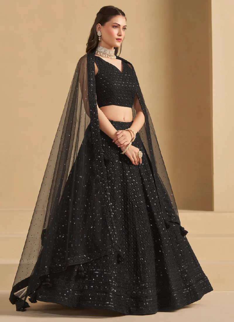 Classical Georgette Thread Embroidery Black Party Wear Lehenga Choli - Image 5