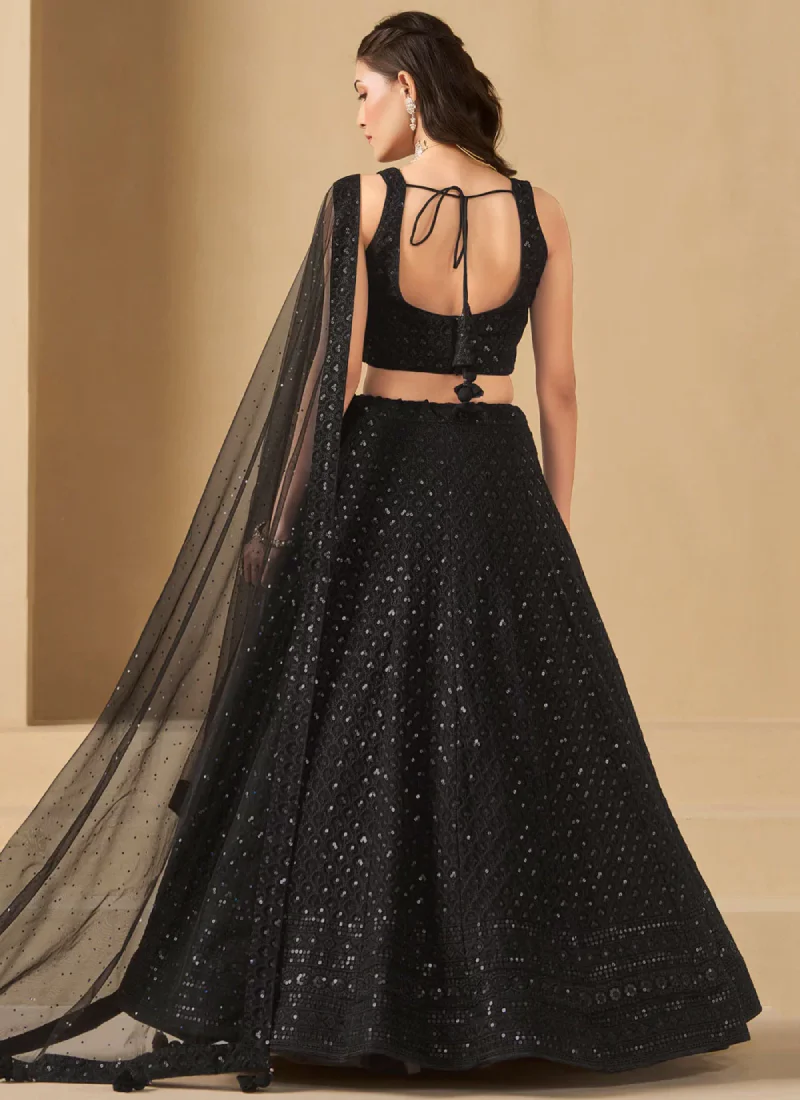 Classical Georgette Thread Embroidery Black Party Wear Lehenga Choli - Image 6