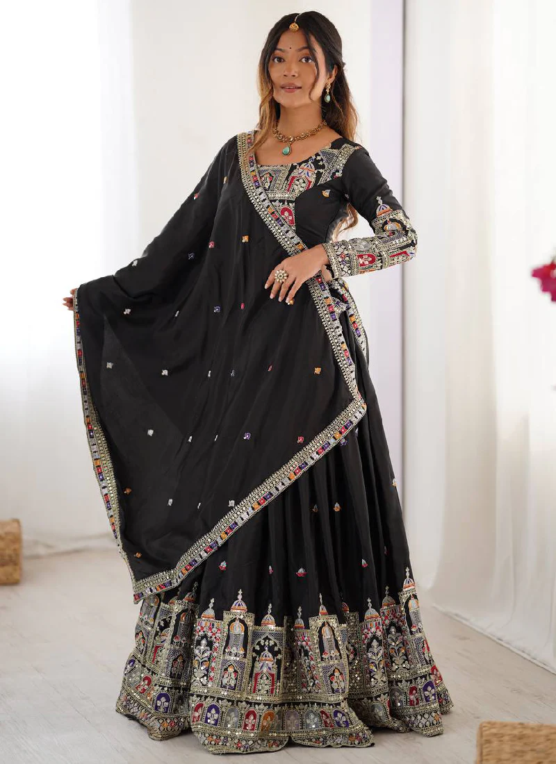 Coding Embroidery Silk Black Lehenga Choli For Party Function - Image 3