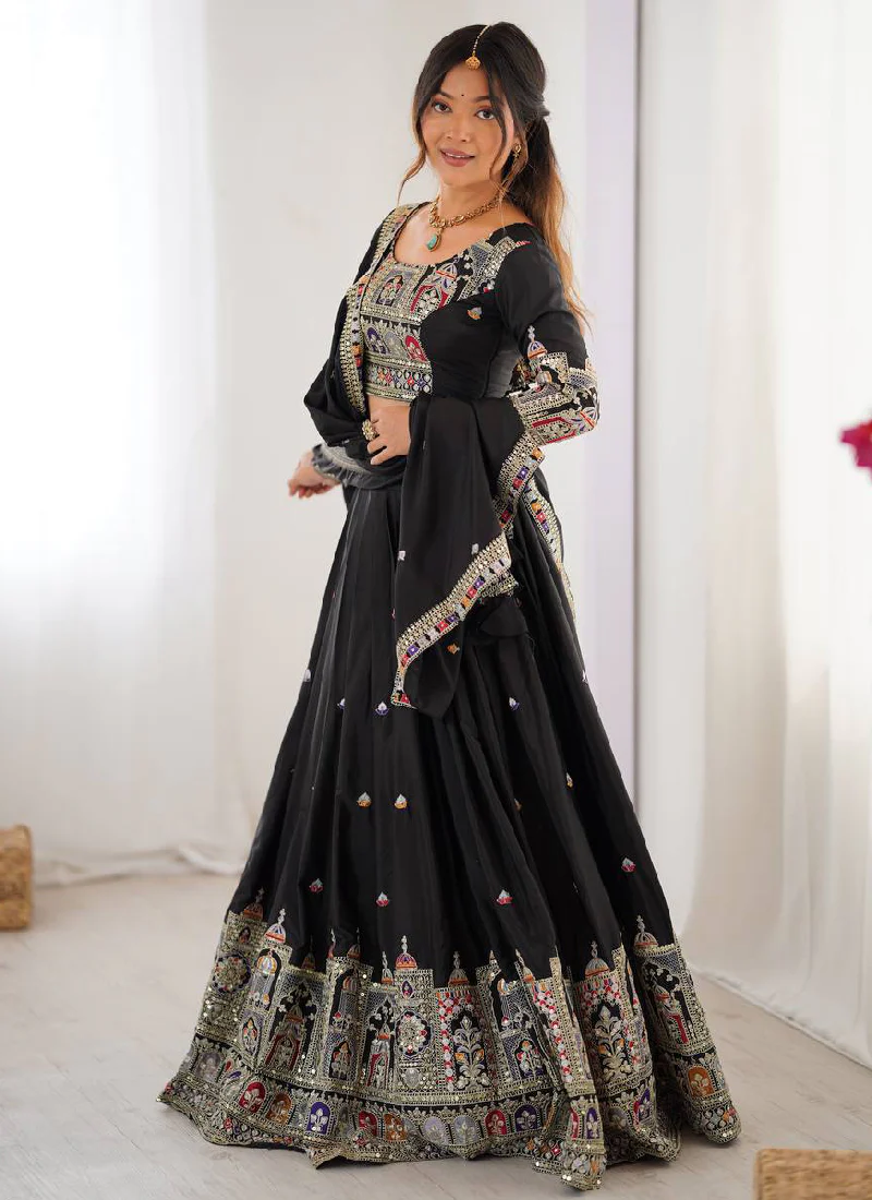 Coding Embroidery Silk Black Lehenga Choli For Party Function - Image 4