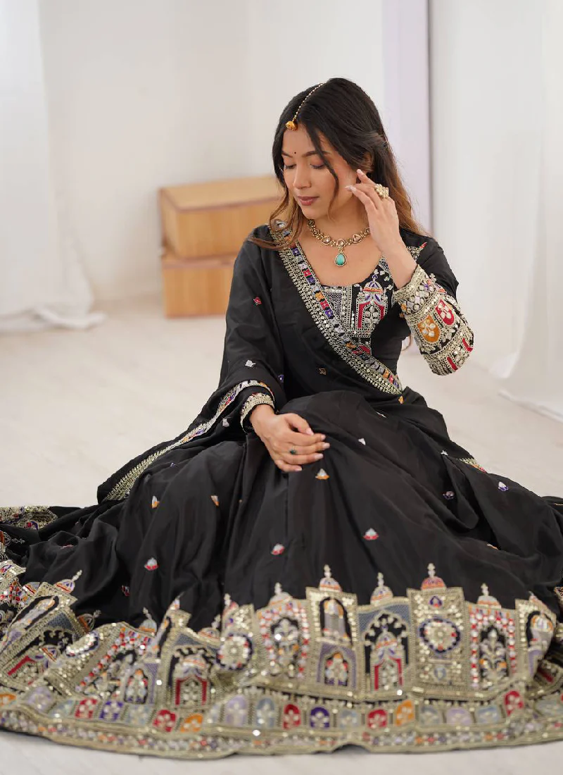 Coding Embroidery Silk Black Lehenga Choli For Party Function - Image 5
