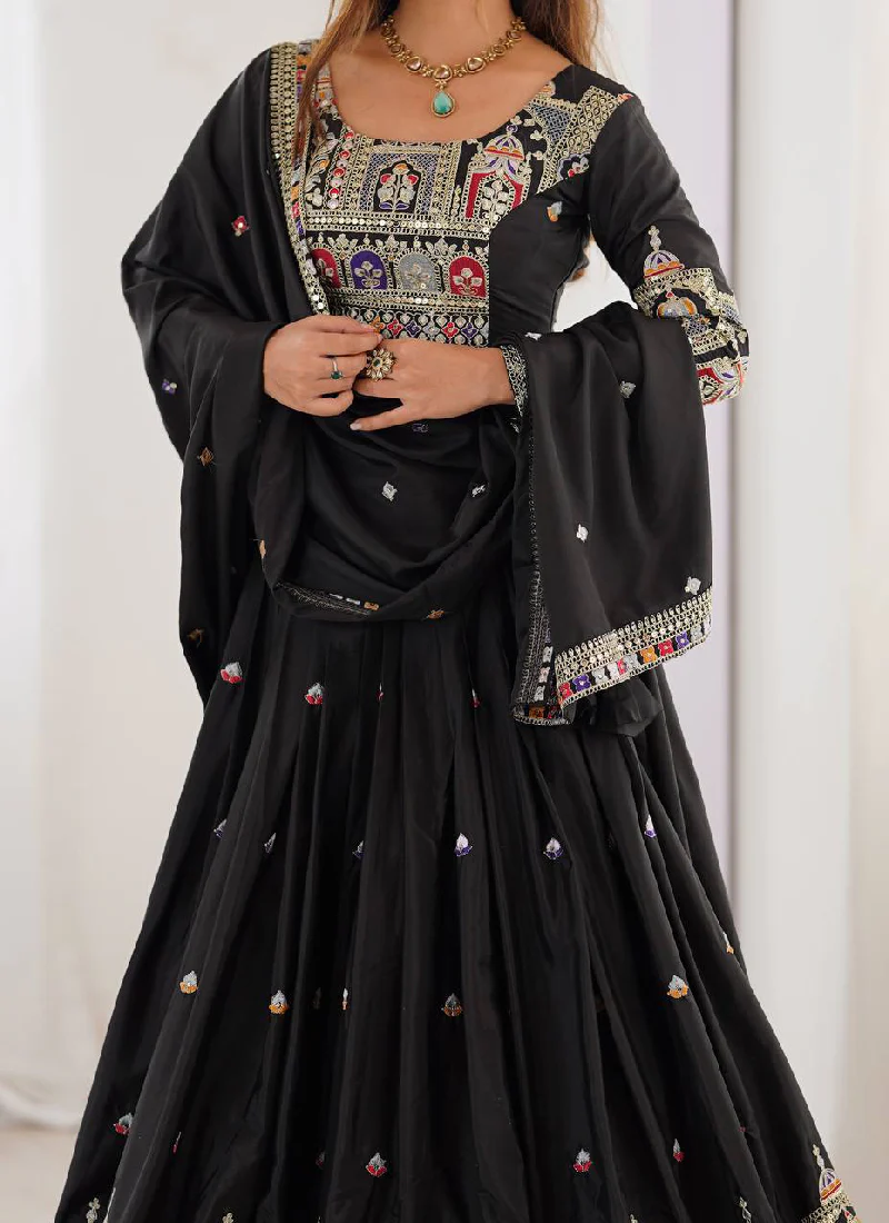 Coding Embroidery Silk Black Lehenga Choli For Party Function - Image 6