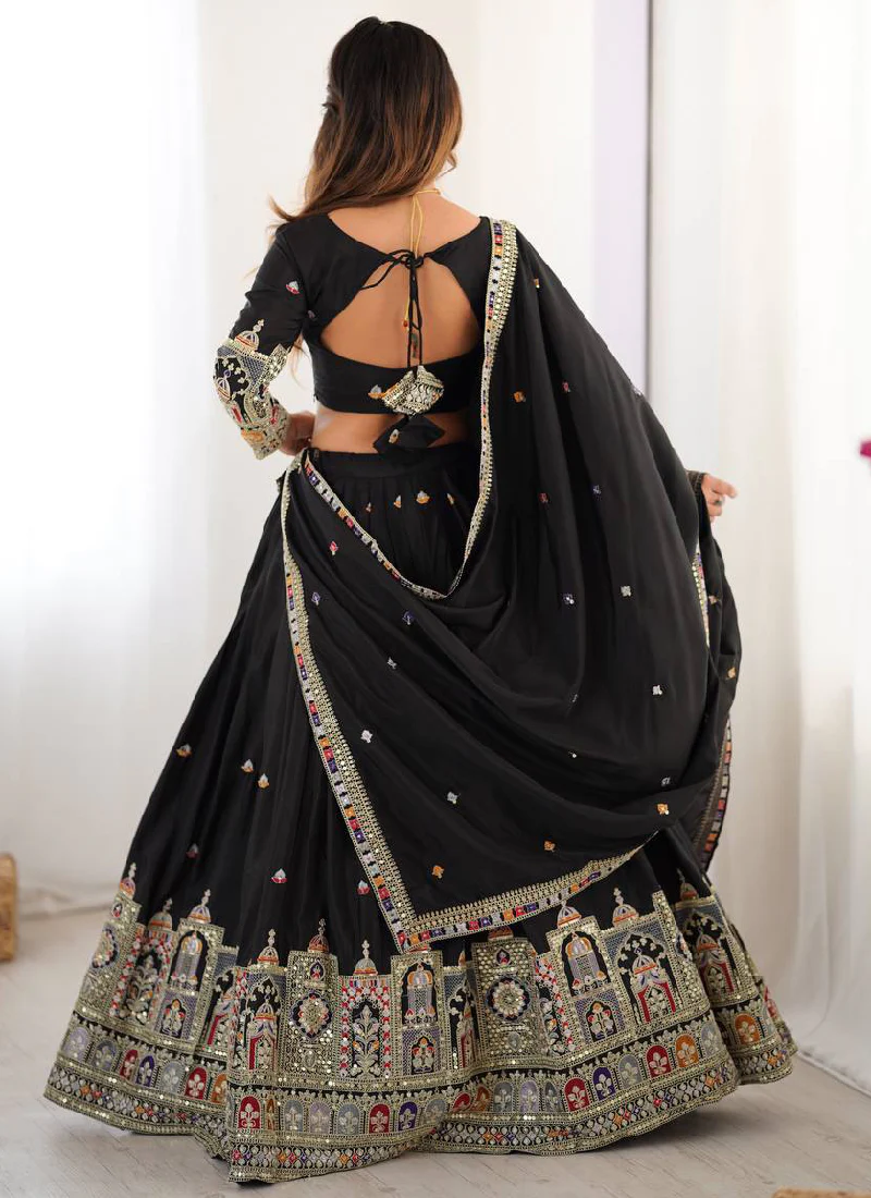 Coding Embroidery Silk Black Lehenga Choli For Party Function - Image 7