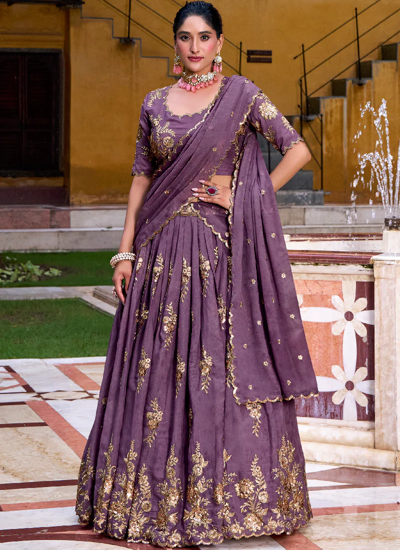 Crush Silk Lavender Sequence Embroidered Wedding Wear Lehenga Choli