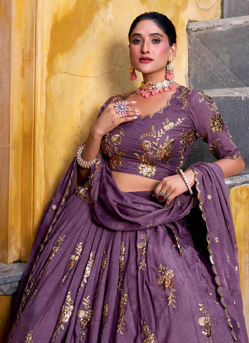 Crush Silk Lavender Sequence Embroidered Wedding Wear Lehenga Choli - Image 2