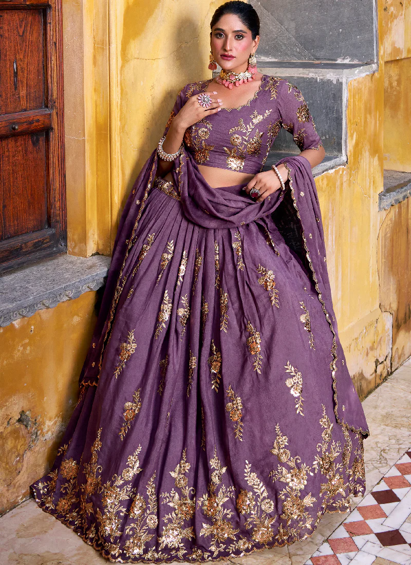 Crush Silk Lavender Sequence Embroidered Wedding Wear Lehenga Choli - Image 3