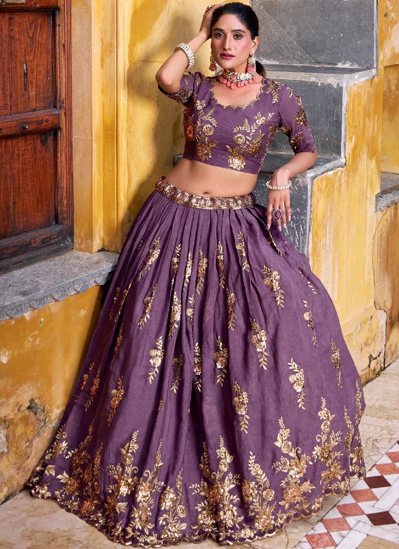 Crush Silk Lavender Sequence Embroidered Wedding Wear Lehenga Choli - Image 4