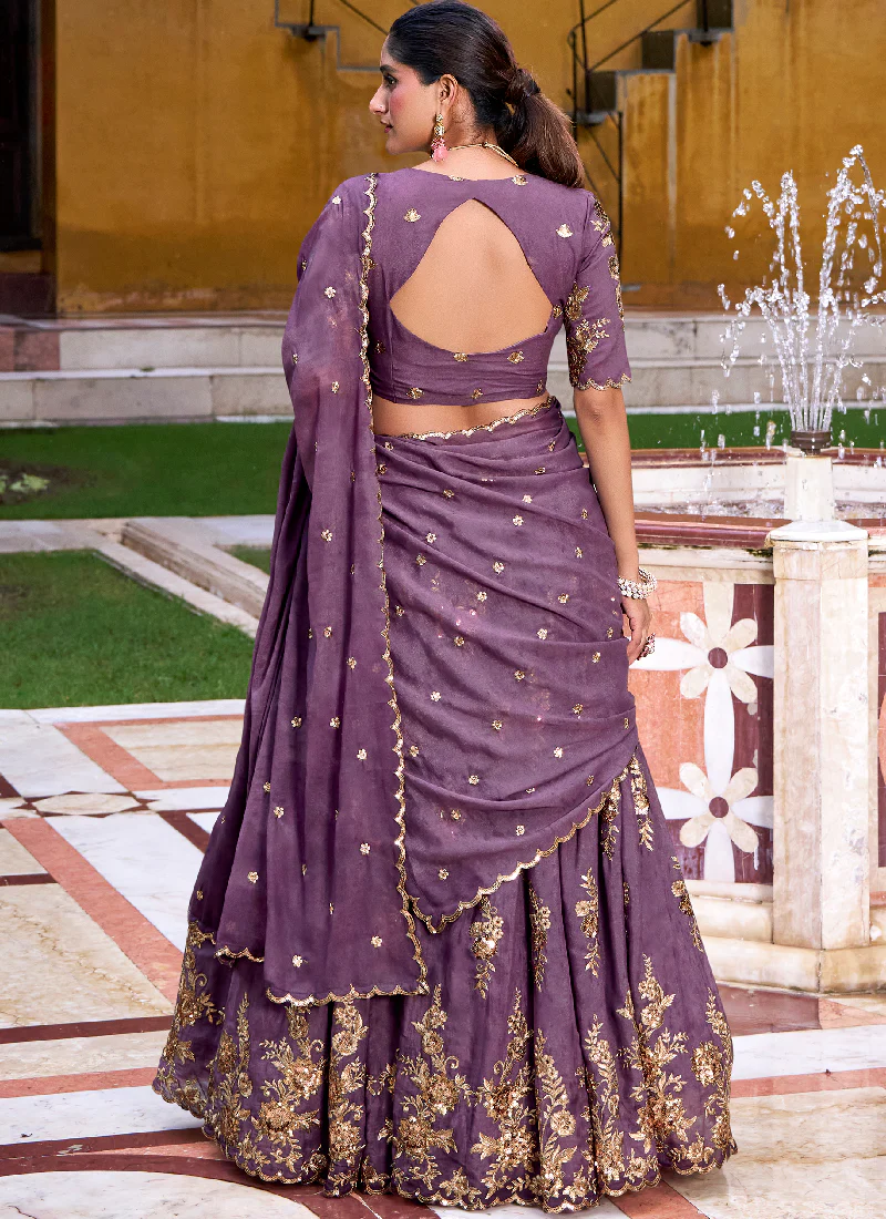 Crush Silk Lavender Sequence Embroidered Wedding Wear Lehenga Choli - Image 5