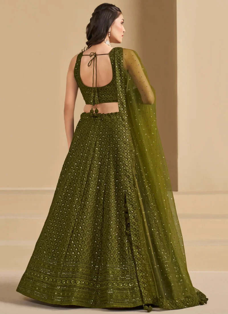 Dazzling Embroidered Work Mehendi Green Lehenga Choli For Wedding - Image 5