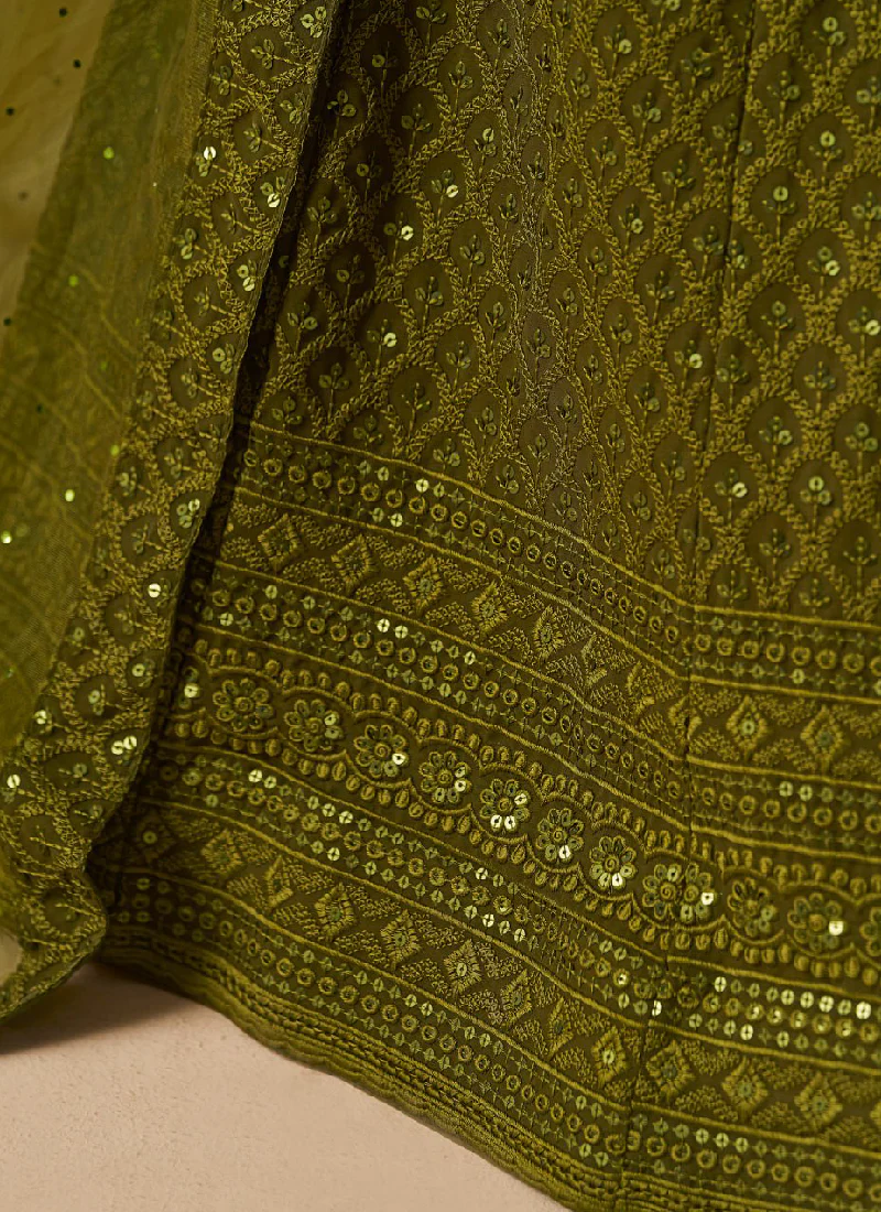 Dazzling Embroidered Work Mehendi Green Lehenga Choli For Wedding - Image 7