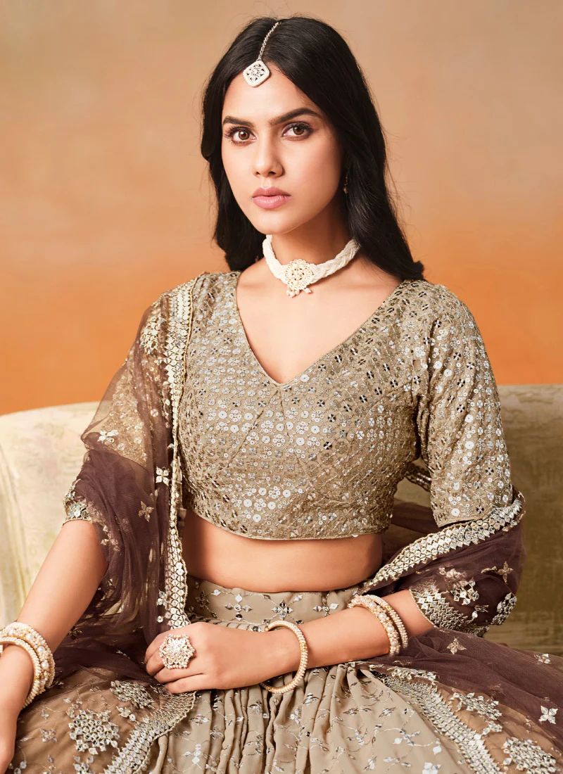 Dazzling Georgette Sequence Embroidery Brown Two Shaded Lehenga Choli - Image 2