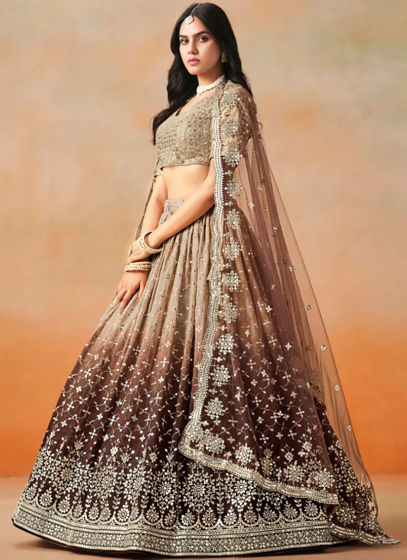 Dazzling Georgette Sequence Embroidery Brown Two Shaded Lehenga Choli - Image 4