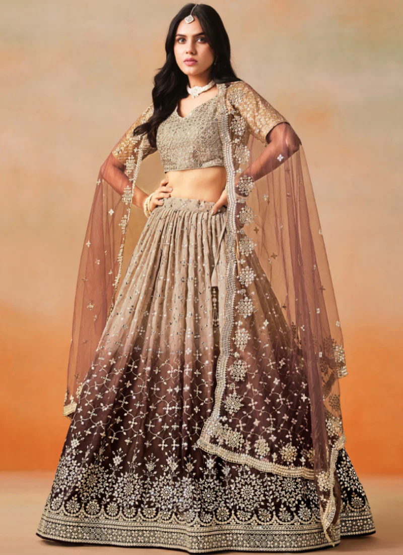 Dazzling Georgette Sequence Embroidery Brown Two Shaded Lehenga Choli - Image 5