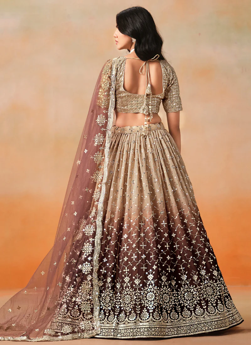 Dazzling Georgette Sequence Embroidery Brown Two Shaded Lehenga Choli - Image 6