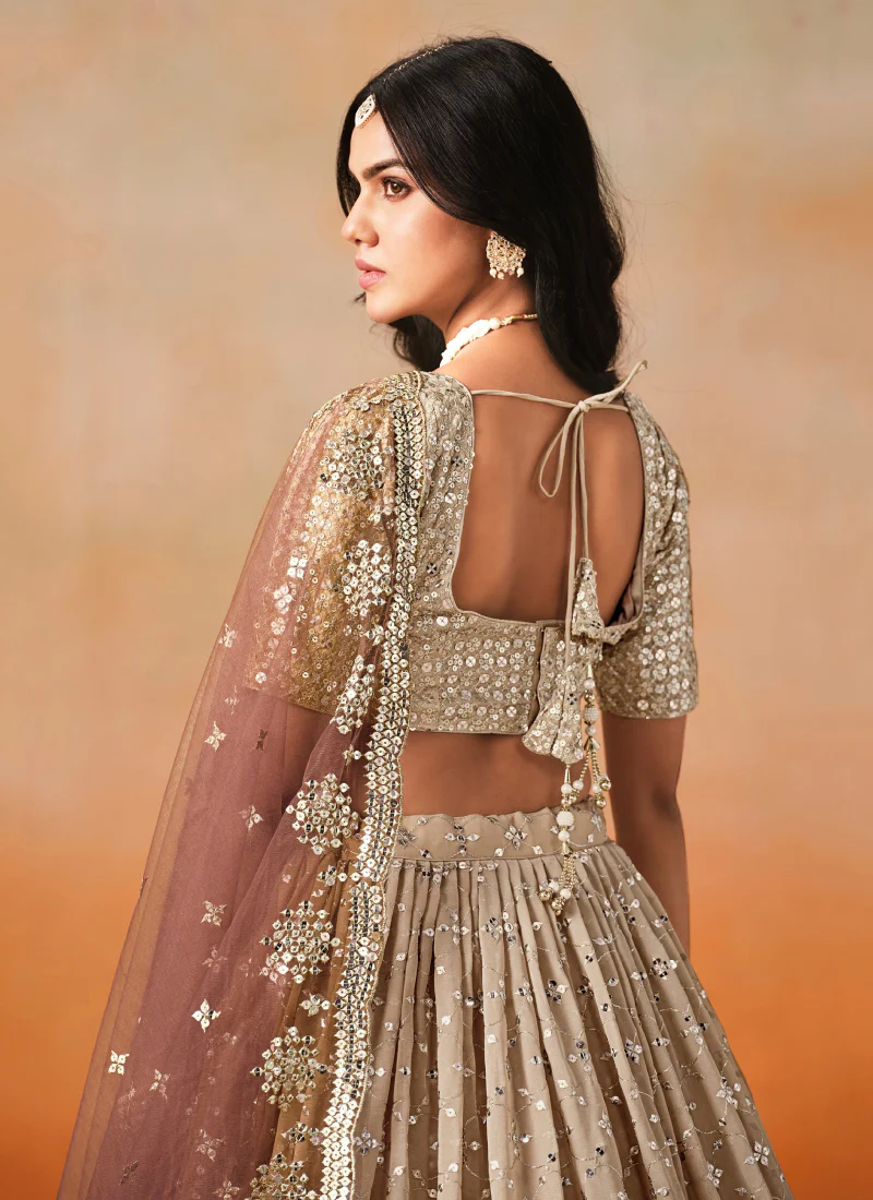 Dazzling Georgette Sequence Embroidery Brown Two Shaded Lehenga Choli - Image 7