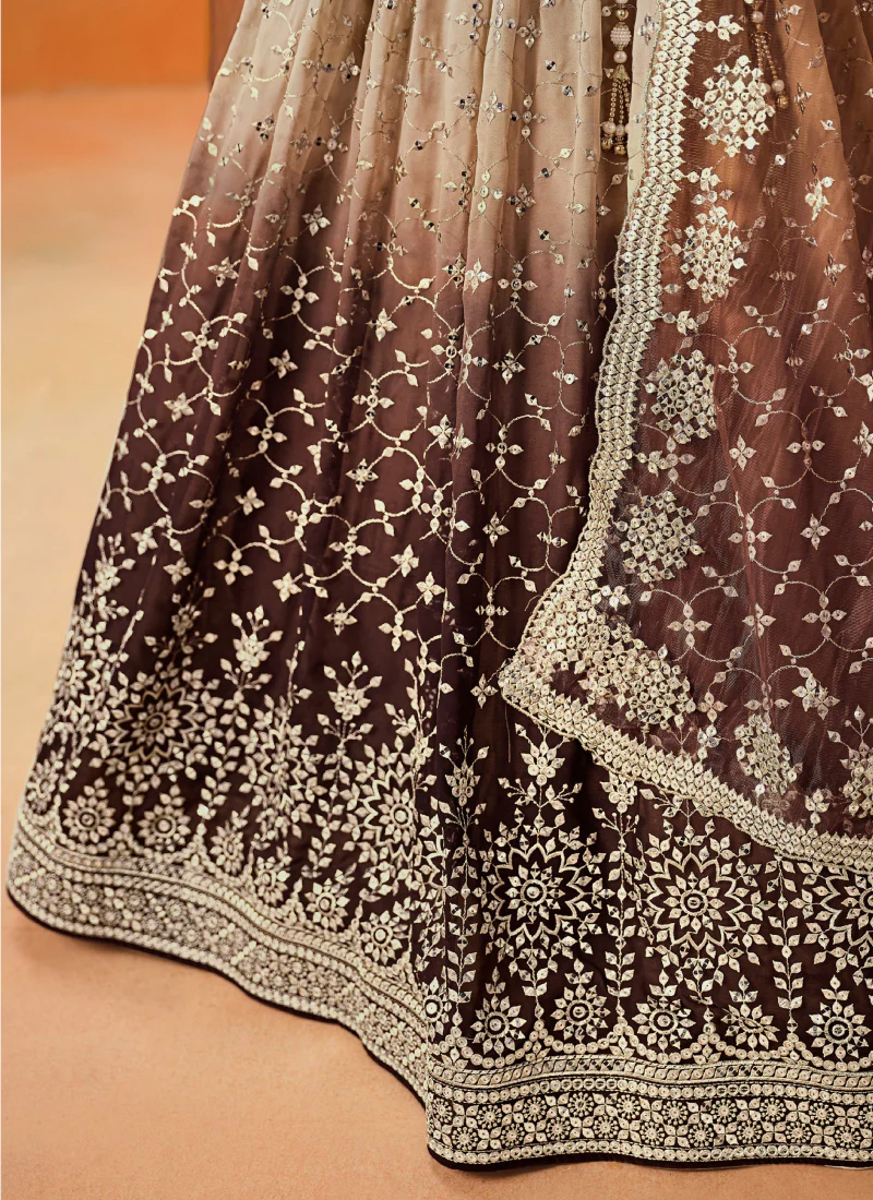 Dazzling Georgette Sequence Embroidery Brown Two Shaded Lehenga Choli - Image 8