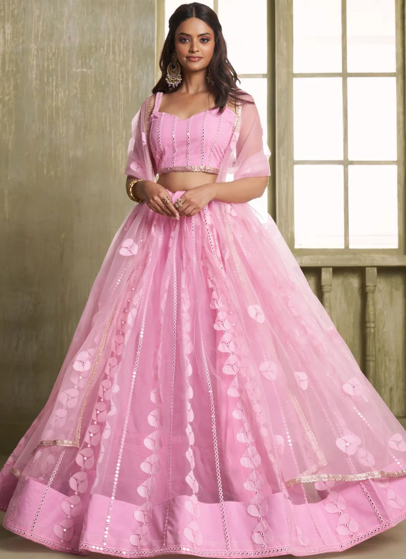 Dazzling pink wedding Party Net Embroidered lehenga choli - Image 3