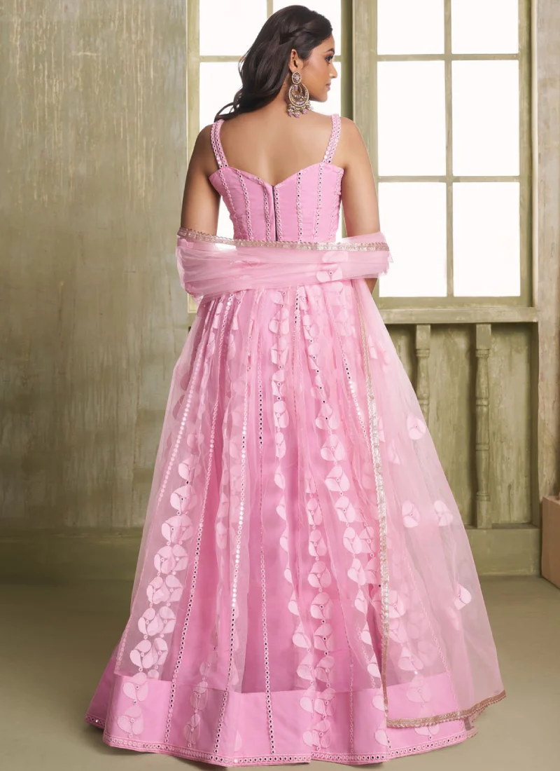 Dazzling pink wedding Party Net Embroidered lehenga choli - Image 4