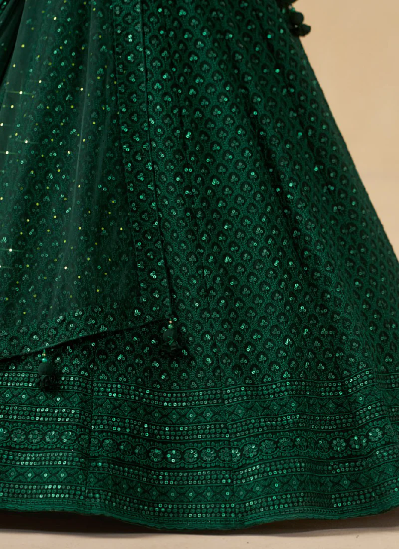 Delightful Bottle Green Sequins Embroidered Lehenga Choli For Mehendi - Image 7