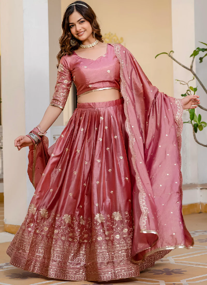 Designer Gold Crush Sequence Work Pink Lehenga Choli Set For Women - Image 3