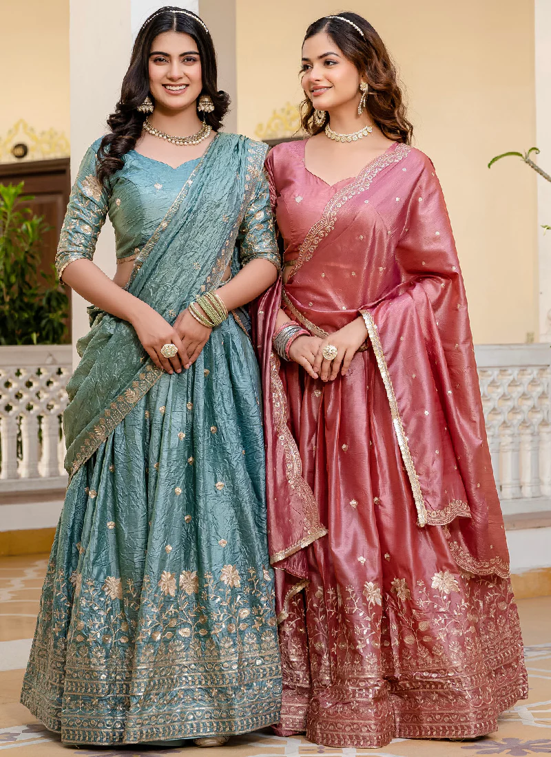 Designer Gold Crush Sequence Work Pink Lehenga Choli Set For Women - Image 7