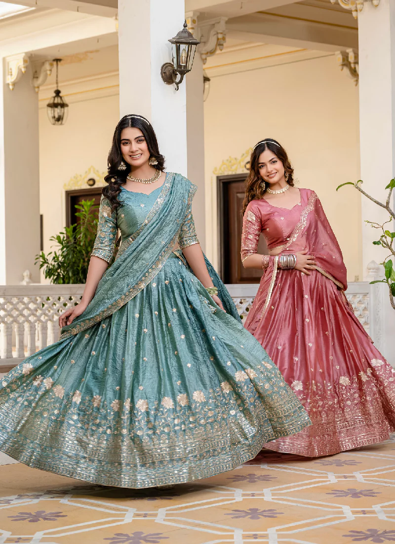 Designer Gold Crush Sequence Work Pink Lehenga Choli Set For Women - Image 8