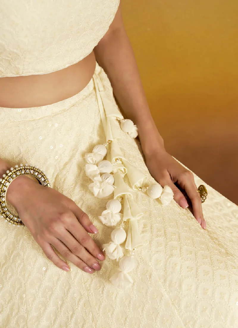Designer Off White Georgette Thread Embroidery Lehenga Choli For Party - Image 6