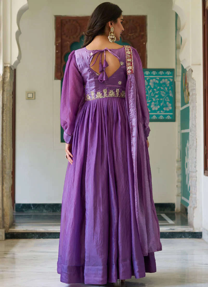 Designer Purple Fendy Silk Sequence Embroidery Work Long Anarkali Gown - Image 5