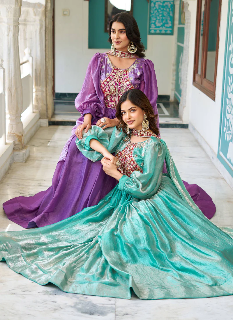 Designer Purple Fendy Silk Sequence Embroidery Work Long Anarkali Gown - Image 8