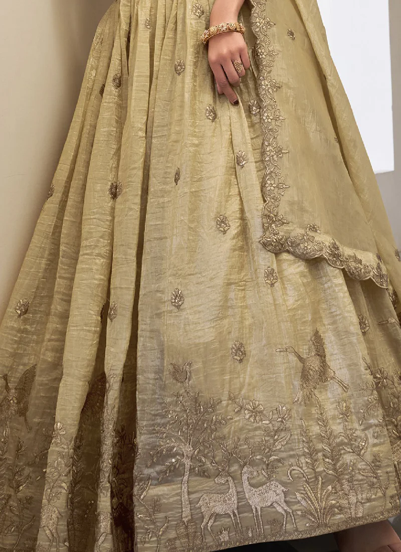 Designer Thread Embroidered Silk Cream Lehenga Choli With Dupatta - Image 5