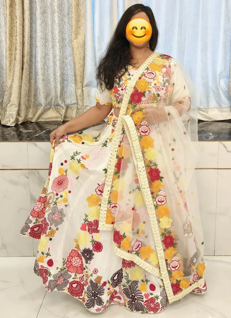 Wedding Wear Multi Thread Sequence Work Simple White Lehenga Choli - Image 4