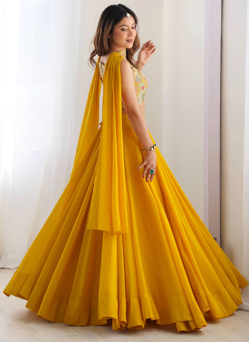 Designer Yellow Haldi Special Georgette Lehenga Choli With Dupatta Set - Image 3