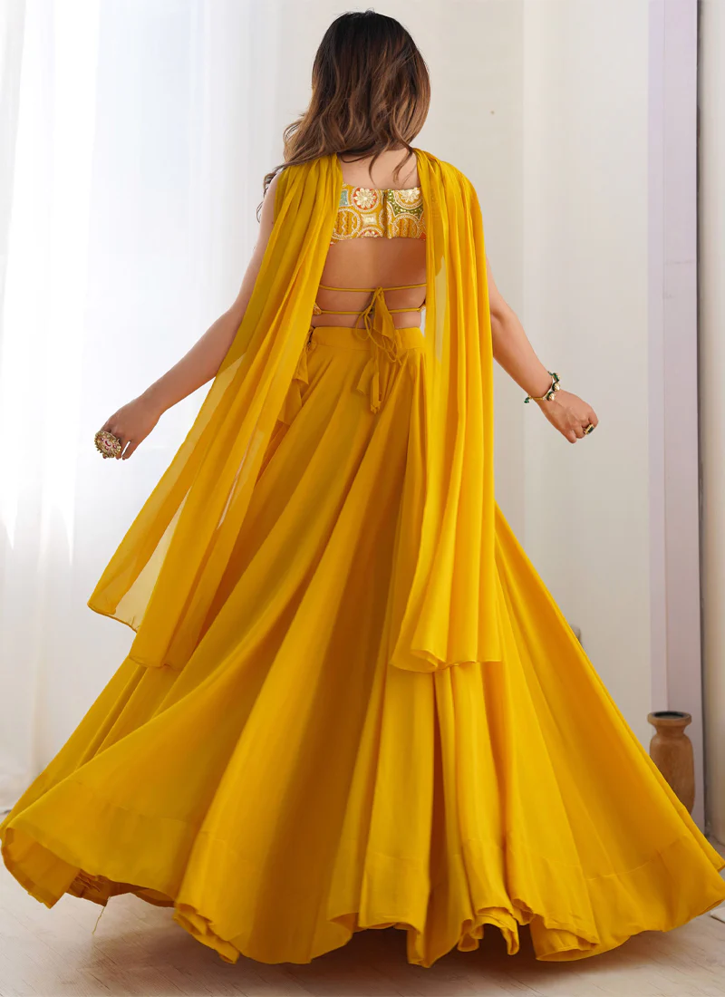 Designer Yellow Haldi Special Georgette Lehenga Choli With Dupatta Set - Image 4