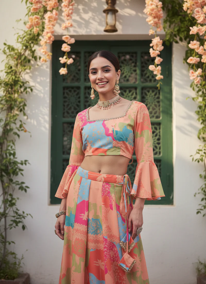 Digital Printed Georgette Ready To Wear Multi Color Lehenga Choli - Image 3