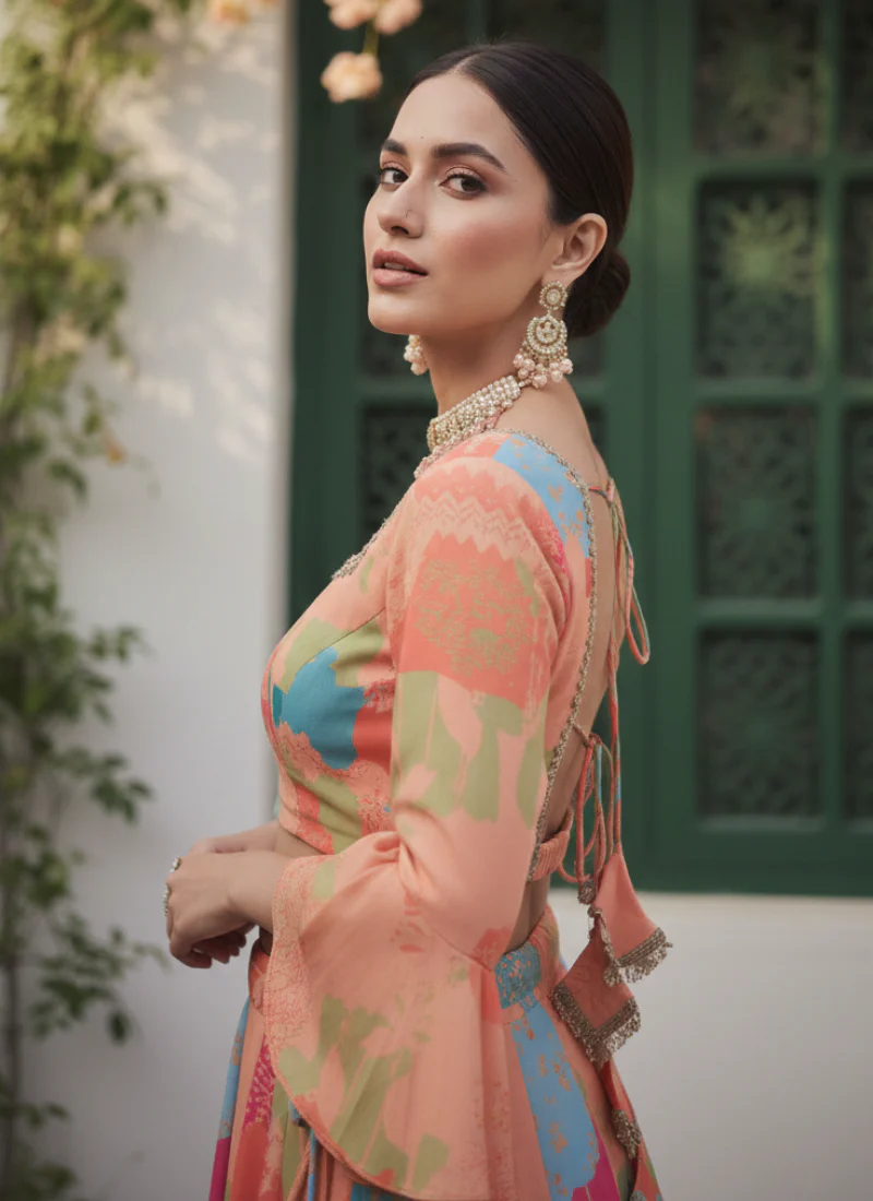 Digital Printed Georgette Ready To Wear Multi Color Lehenga Choli - Image 4