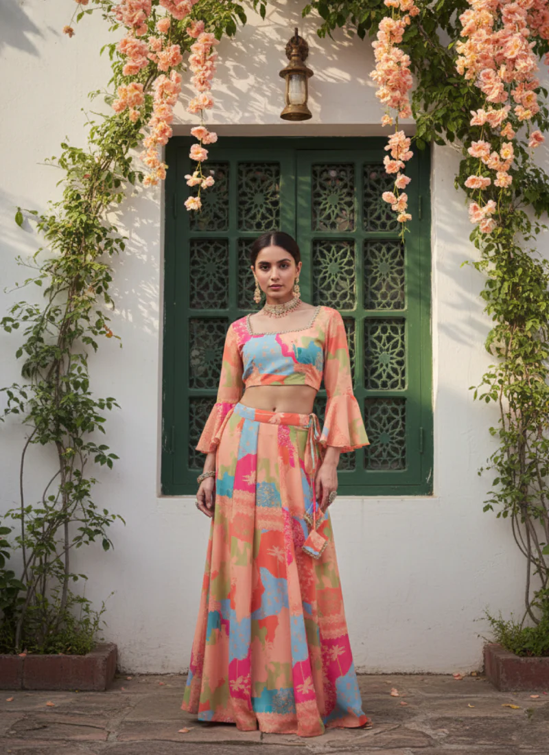 Digital Printed Georgette Ready To Wear Multi Color Lehenga Choli - Image 5
