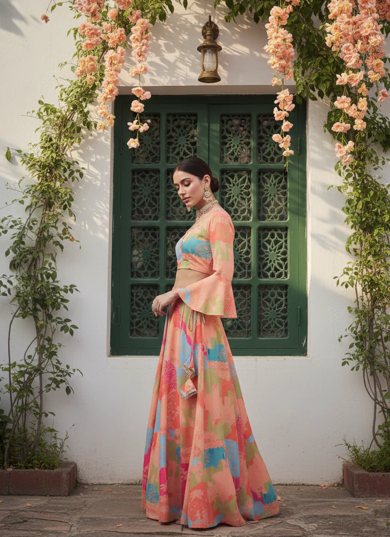 Digital Printed Georgette Ready To Wear Multi Color Lehenga Choli - Image 6