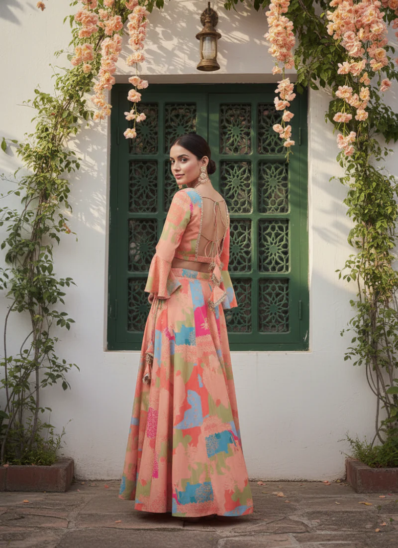 Digital Printed Georgette Ready To Wear Multi Color Lehenga Choli - Image 7