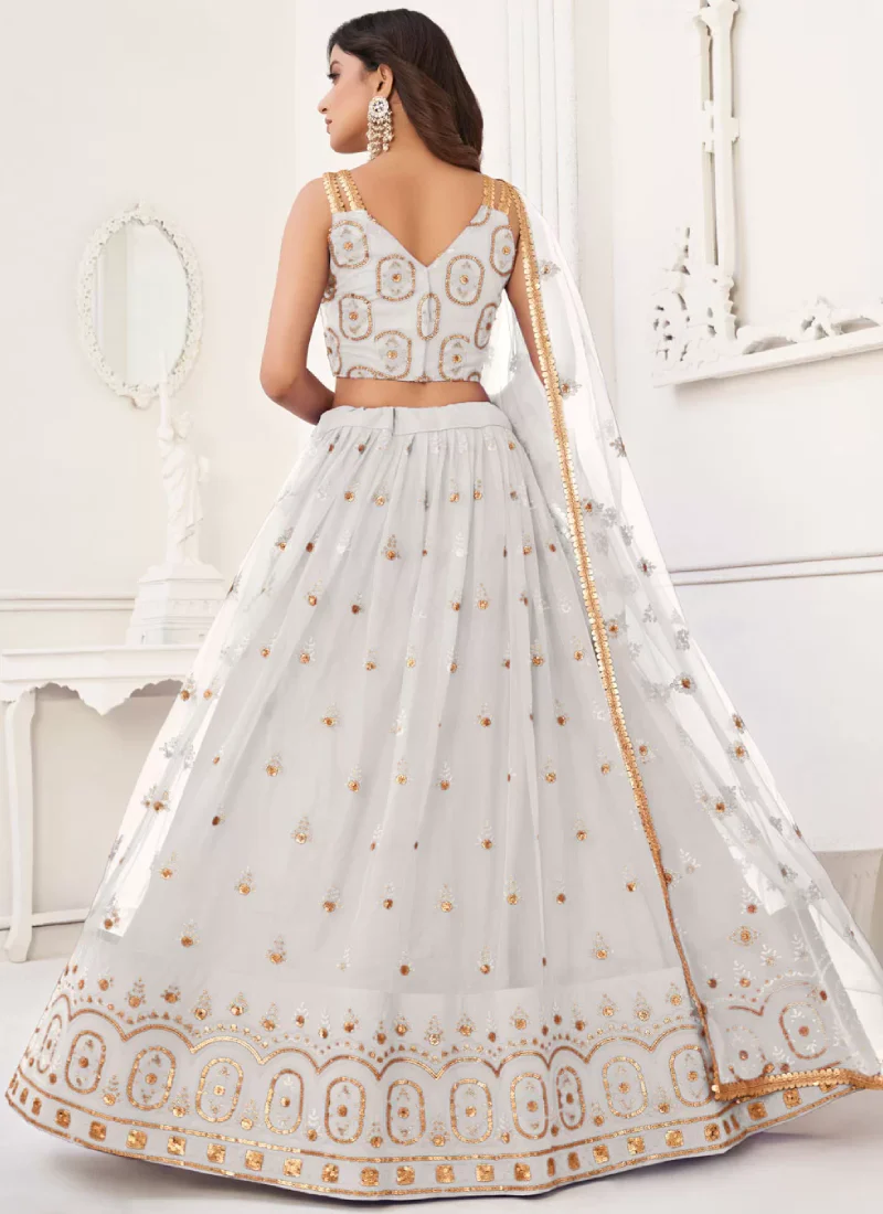 Embroidered Butterfly Net White Engagement Lehenga Choli - Image 3