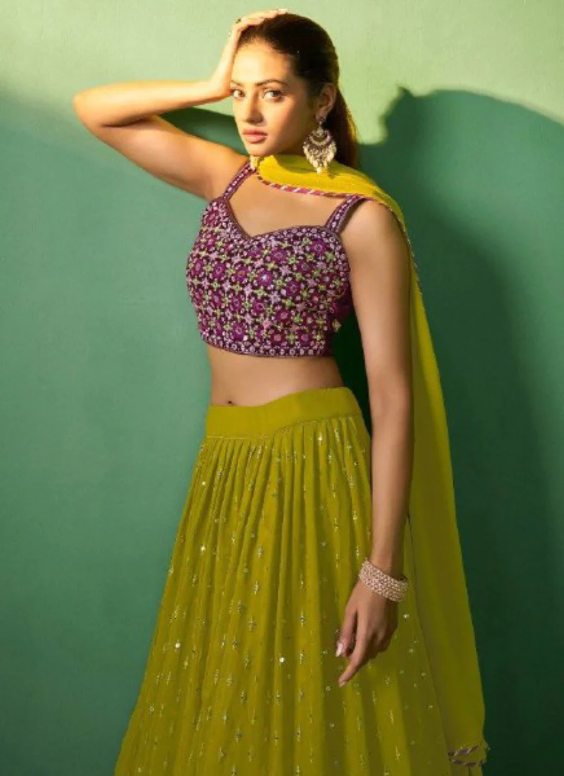 Embroidered Georgette Mahendi Function Special Green Lehenga Choli Set - Image 2