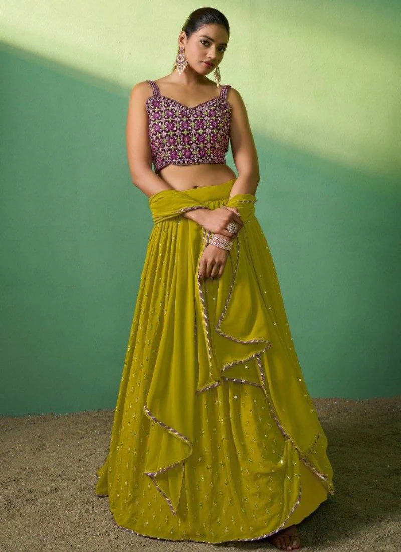 Embroidered Georgette Mahendi Function Special Green Lehenga Choli Set - Image 3